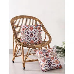 HANDICRAFT PALACE White & Orange Set of 2 Ethnic Motifs Velvet Square Cushion Covers-picture-23