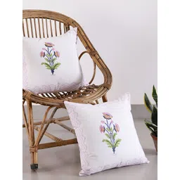 HANDICRAFT PALACE White & Purple 2 Pieces Floral Square Cushion Covers-picture-42