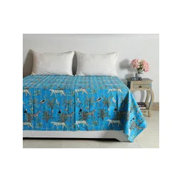 HANDICRAFT PALACE Women Turquoise Blue   Animal Printed Kantha Embroidered 230 TC Cotton Double Bed Covers-picture-22