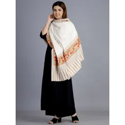 HANDICRAFT PALACE Women White Hand Embroidered Design Wool Shawl-picture-19