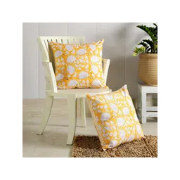 HANDICRAFT PALACE Yellow & White Set of 2 Square Cushion Covers-picture-14