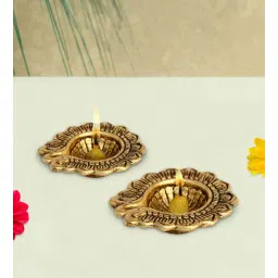 handicrafts paradise Antique Golden Aluminium Diya In Antique Golden Finish Set Of 2-picture-34