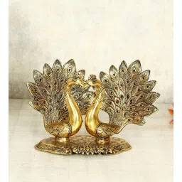 handicrafts paradise Antique Golden Aluminium Pair Of Peacocks-picture-40