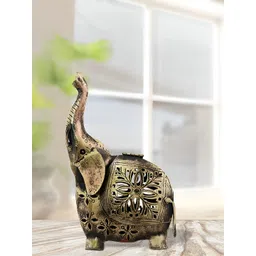 HANDICRAFTS PARADISE Bronze & Black Elephant Tea Light Holder Small Figurine Showpiece-picture-12