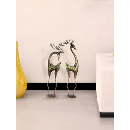 HANDICRAFTS PARADISE Bronze & Yellow Pair Of Deer Metallic Showpiece-picture-23