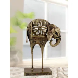 HANDICRAFTS PARADISE Bronze Figurine Cut Work Long Leg Elephant Tea Light holder Showpiece-picture-28