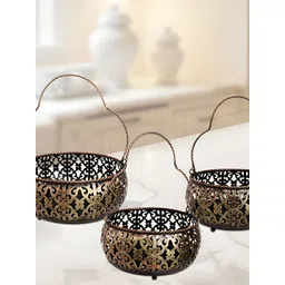 HANDICRAFTS PARADISE Brown 3 Pieces Cut Work Basket For Fruits Showpiece-picture-26