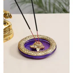 handicrafts paradise Gold Metal Tortoise Incense Holder Placed In Purple Glass Vessel-picture-30