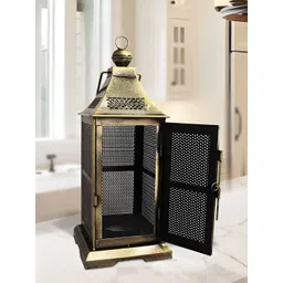 HANDICRAFTS PARADISE Gold Toned and Black Intricate Cut Work Tea Light holder Showpiece-picture-13