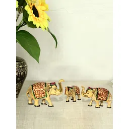 HANDICRAFTS PARADISE Gold Toned & Red 3 Pieces Elephant Metal Religious Idol Showpiece-picture-21