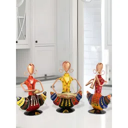 HANDICRAFTS PARADISE  Gold Toned & Red 3 Pieces  Metal Figurine Musician Ladies Showpiece-picture-42