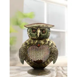 HANDICRAFTS PARADISE Gold Toned & Red Birds and Animals Metal Figurine Owl Showpiece-picture-24