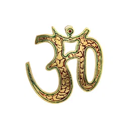 HANDICRAFTS PARADISE Gold Toned & Red Om Shaped Wall Decor image 2