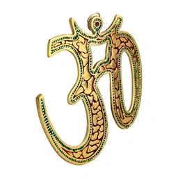 HANDICRAFTS PARADISE Gold Toned & Red Om Shaped Wall Decor image 5