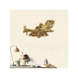 HANDICRAFTS PARADISE Gold Toned Metal Feather Shaped With Flute Key Holder-picture-32