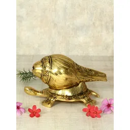HANDICRAFTS PARADISE Gold Toned Shank on Tortoise Base Metal Religious Idol Showpiece-picture-29