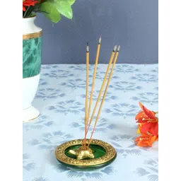 HANDICRAFTS PARADISE Green & Gold Toned Tortoise Incense Holder With Border-picture-18