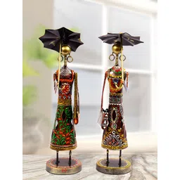HANDICRAFTS PARADISE Green & Orange 2 Pieces Figurine Iron Ladies Pair Showpiece-picture-38