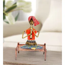 handicrafts paradise Musician Sitting On Charpai Multicolour Metal Figurine-picture-38