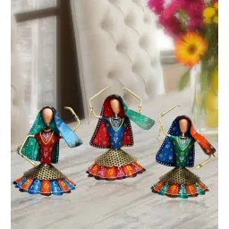 handicrafts paradise Tribal Dancing Ladies Multicolour Metal (Set of 3) Figurines-picture-28