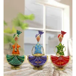 handicrafts paradise Tribal Rajasthani Musicians Multicolour Metal (Set of 3) Figurines-picture-35