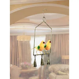 HANDICRAFTS PARADISE Yellow & Green pair of Birds Door Hanging Metallic Showpiece image 1
