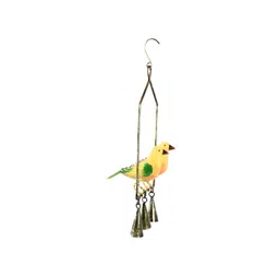 HANDICRAFTS PARADISE Yellow & Green pair of Birds Door Hanging Metallic Showpiece image 4