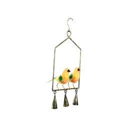 HANDICRAFTS PARADISE Yellow & Green pair of Birds Door Hanging Metallic Showpiece image 2