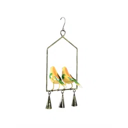 HANDICRAFTS PARADISE Yellow & Green pair of Birds Door Hanging Metallic Showpiece image 3