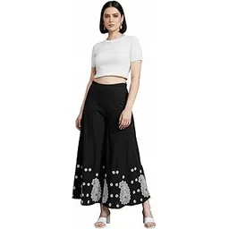 handkari Cotton Chikankari Palazzo for Women | Hand Embroidered Lucknowi Wide Leg Palazzo Pants | Adjustable Waist Indian Ethnic Wear-picture-37
