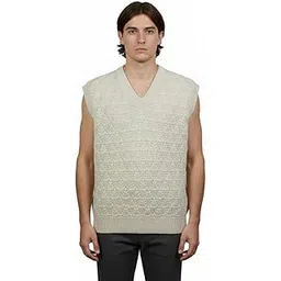 handknit heritage Premium Handmade Woolen Sweater Vest for Men, V-Neck Sleeveless Knit, Soft Warm Stylish, Beige-picture-47