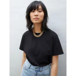 h&m HM Women Black Solid Cotton Pure Cotton T-shirt-picture-15