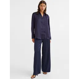 H&M Women Blue Wide Satin Trousers-picture-37