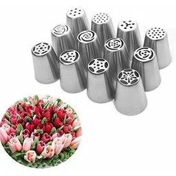 h&m store 12 Pcs Russian Nozzles Set | Stainless Steel Reusable Decorating Nozzles Set | Russian Ruffle Skirt Icing Piping Tips | Cake Decorating Tool Stainless Steel Round Icing Nozzle-picture-18