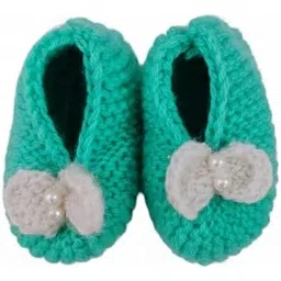 Handmade Baby Booties, Turquoise with White Flower, 0-12 Months-picture-40