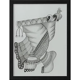 Handmade Pencil Sketch of Traditional Feet and Peacock Design – Intricate Black & White Artwork on A4 Paper for Home Décor, Art Lovers & Gifting (Framed)-picture-48