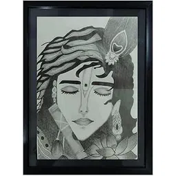 Handmade Pencil Sketch on A4 Paper – Divine Black & White Artwork with Intricate Detailing for Wall Décor, Home, Office & Gifting (Framed | Unframed) by CreatiVista (Framed)-picture-11