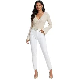 h&y venture Women’s Ribbed Wrap Front Knit Top with Flared Sleeves | Stylish Deep V Neck Slim Fit Stretchable Top for Casual-picture-25