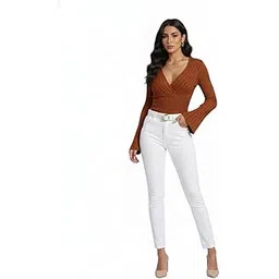 h&y venture Women’s Ribbed Wrap Front Knit Top with Flared Sleeves | Stylish Deep V Neck Slim Fit Stretchable Top for Casual-picture-24