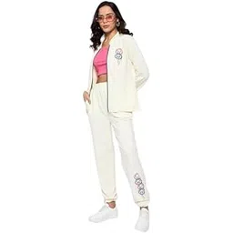 hang & wear Track Suit for Women Off White Solid Mock Neck Fleece Regular Fit Tracksuit Set | Zipper Full Sleeves | Winter-wear Sports Track Suit/Cord Set-picture-51