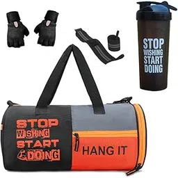 hang it Combo of Polyester Gym Bag with Shoe Compartment, Black Gym Gloves, 700 ml Shaker Bottle, and Black Foam Hand Gripper Gym kit for Men and Women (Black)-picture-40