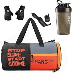 hang it Gym Kit: Polyester Gym Bag with Shoe Compartment, Black Gym Gloves, 400ML Shaker Bottle, Foam Hand Gripper-picture-14
