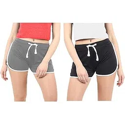 hangout hub Women’s Cotton Shorts | Boxer Half Pant with Sporty Stripe | Elastic Waist | Hypoallergenic Breathable Fabric | Sweat Absorbent Material | Gym Exercise Yoga Lounge Run Wear (Multi Color)-picture-31