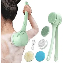 HANNEA® Electric Bath Brush 360° Rotatable Electric Shower Brush with 4 Replace Heads & 2 Modes 1200mAh USB Rechargeable Dual Handle Design Used for Exfoliating and Back Cleaning (Green)-picture-41