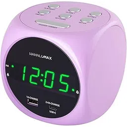 HANNLOMAX HX-702C Digital Clock with Dual Alarm and Dual USB Ports (USB-A & Type-C) for Charging (Pink)-picture-22