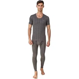 hap Kings Men's Round Neck Half Sleeve Charcoal Grey Melange Winter Thermal Set of Top Trouser-picture-17