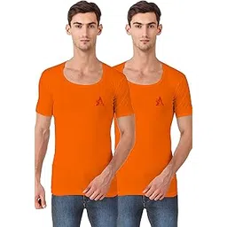 hap Men's Orange Roundneck Half Sleeves Cotton Vest/Bol Bum Vest/Shiva Vest/Undershirt (Pack of 2)-picture-20