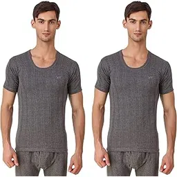 hap Men's Thermal Round Neck Top (Dark Grey)/ Half Sleeve |Short Sleeve Thermal| Body Warmer/Cosy Winter Innerwear | Pack of 2-picture-14