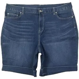 happening Plus Size Female Slim Fit Stretch Denim Shorts(Bermuda) with Folded Bottom- HIGH Rise - Faded Denim Blue Color - Waist Size (4XL) 40 to (9XL) 50 inch-picture-43