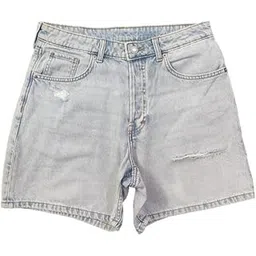 happening Plus Size Women Non Stretch Denim Boyfriend Shorts- Length 16.5" inch- Distressed- HIGH Rise- Faded Ice Blue Color- Waist Size (XL) 34" to (4XL) 40" inch-picture-10